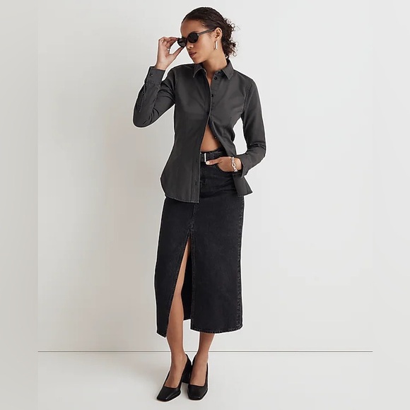 Madewell Darted Button Up Shirt (Re)generative Chino Size 16 Gray Fitted Cotton - Picture 2 of 11